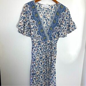 ) Nectar Womens Full Wrap Dress Size Medium Blue Floral Biho  Cottagecore …